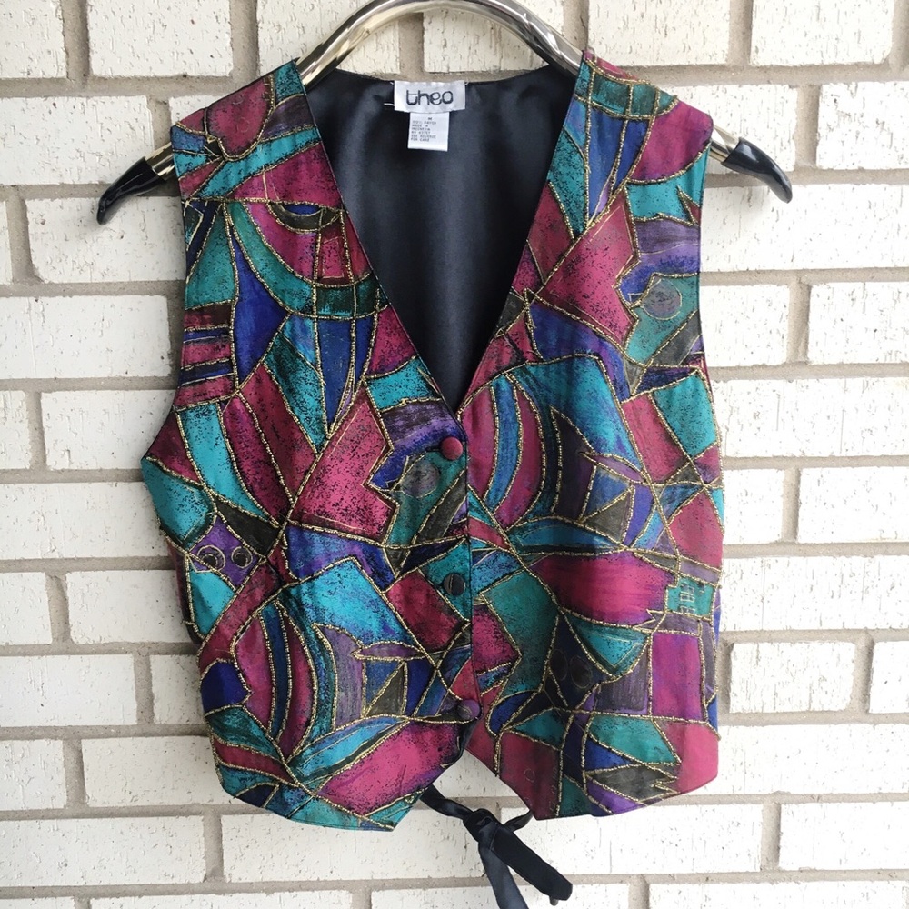 Vintage 80s Vest Abstract Patch Sequin Theo